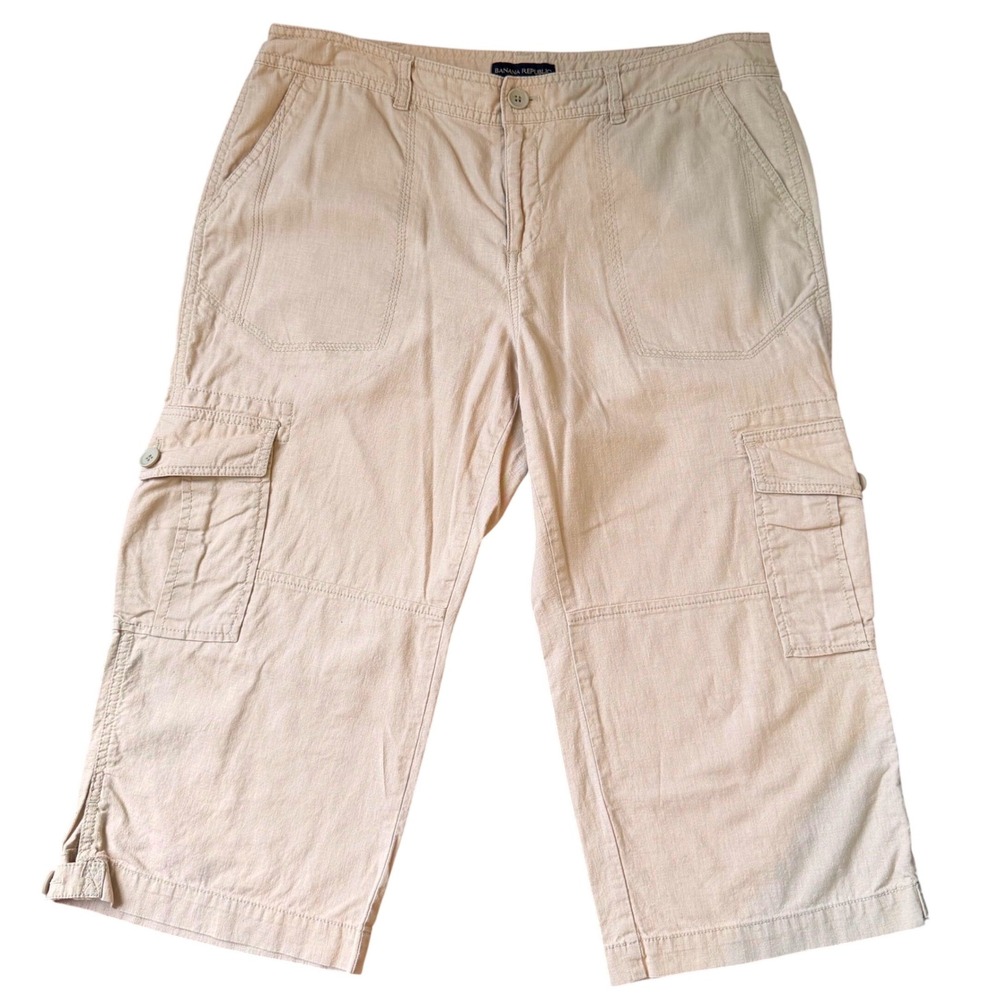 Banana Republic Linen Cotton Cargo Crops (14) Casual Tan Comfort Summer Pants